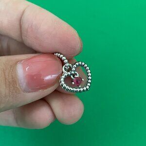 Pandora January Dark Red Beaded Heart Dangle Charm